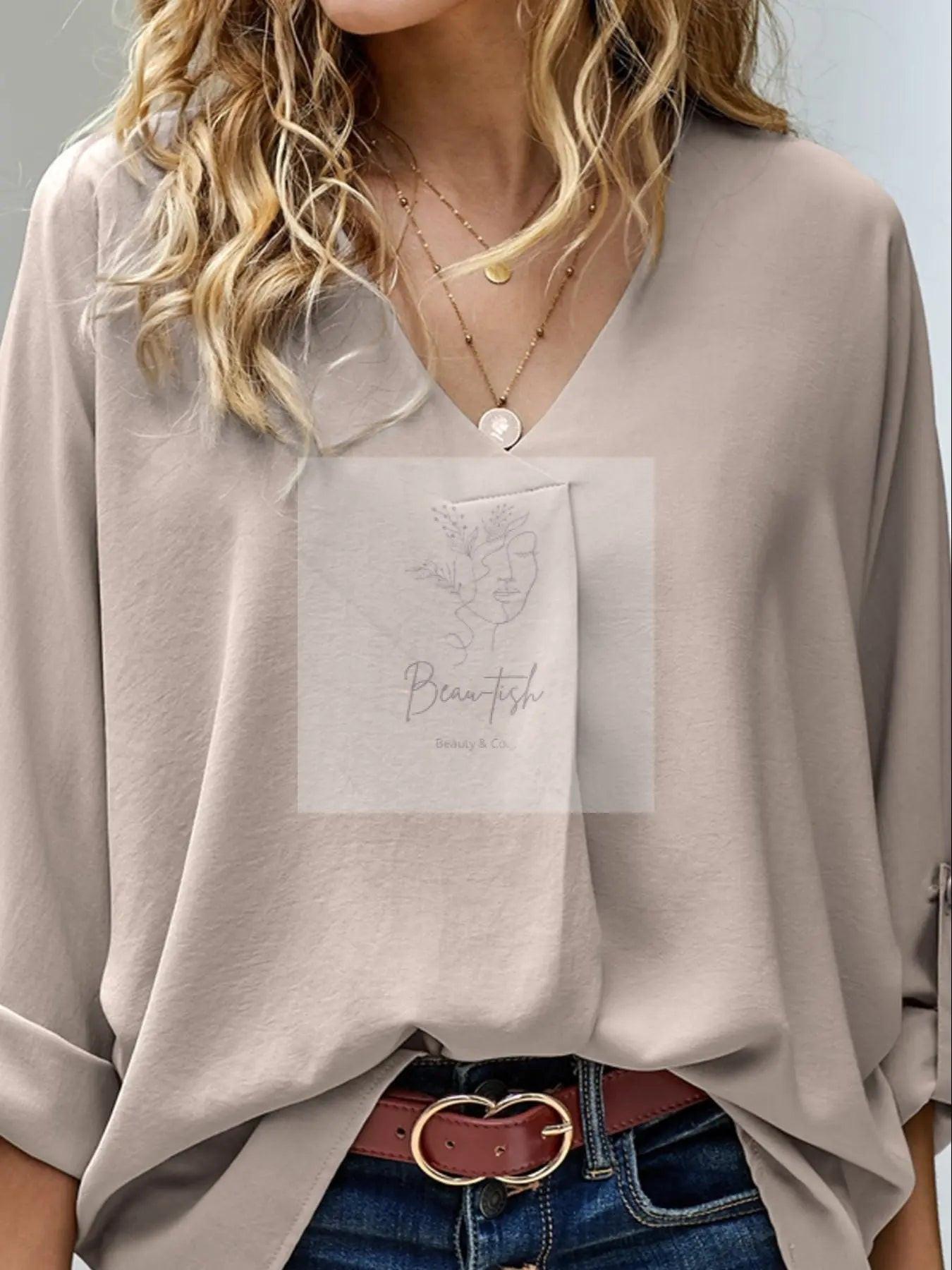 Elegant V-Neck Long Sleeve Blouse