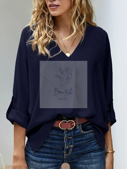 Elegant V-Neck Long Sleeve Blouse