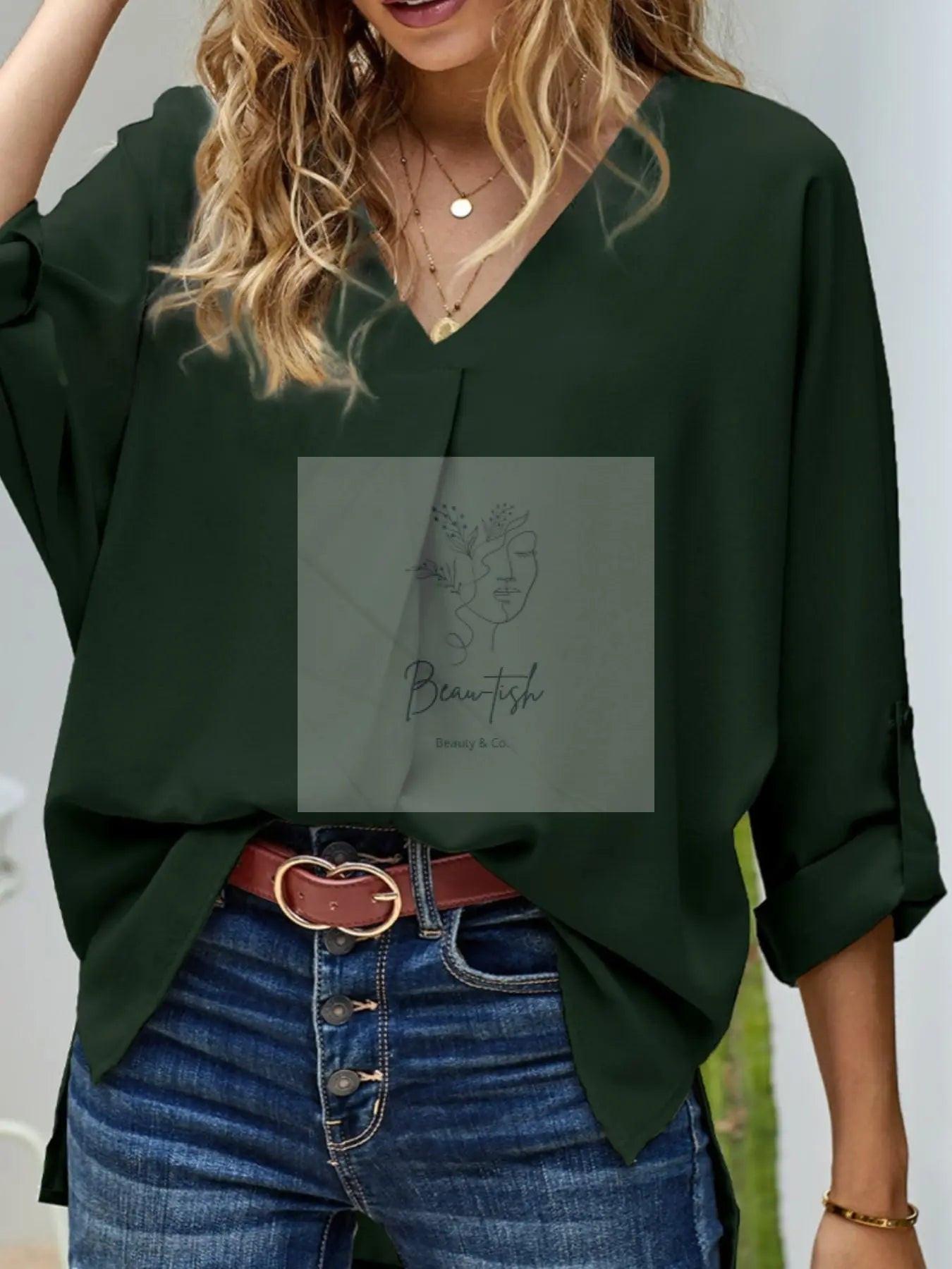 Elegant V-Neck Long Sleeve Blouse