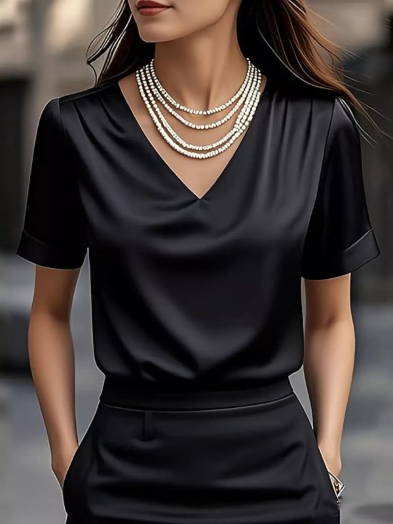 Elegant V-Neck Short Sleeve Ruched Top
