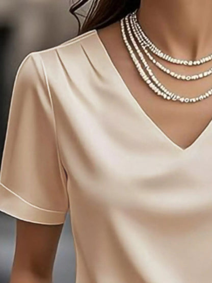 Elegant V-Neck Short Sleeve Ruched Top