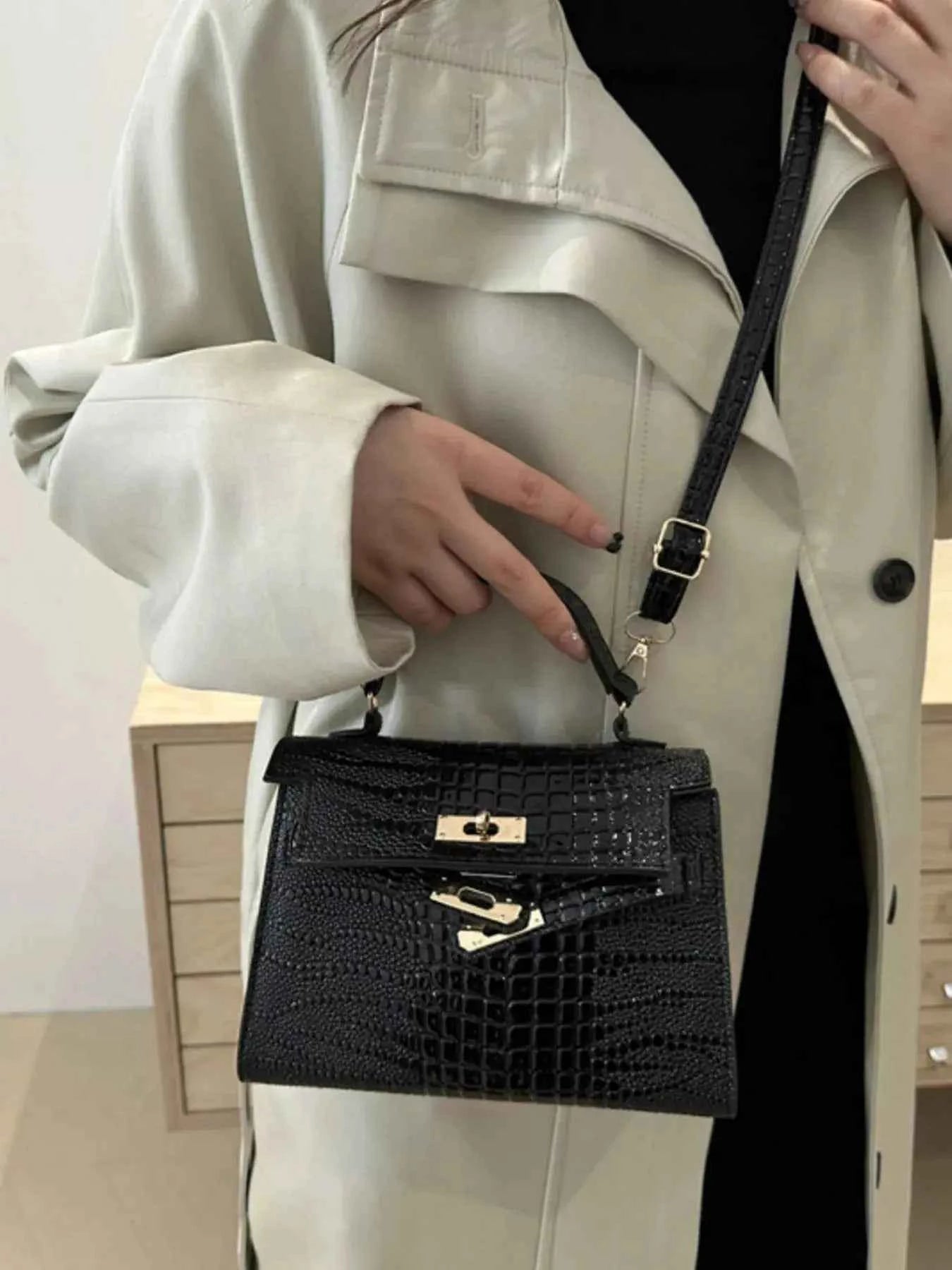 Embossed Flap Crossbody Bag