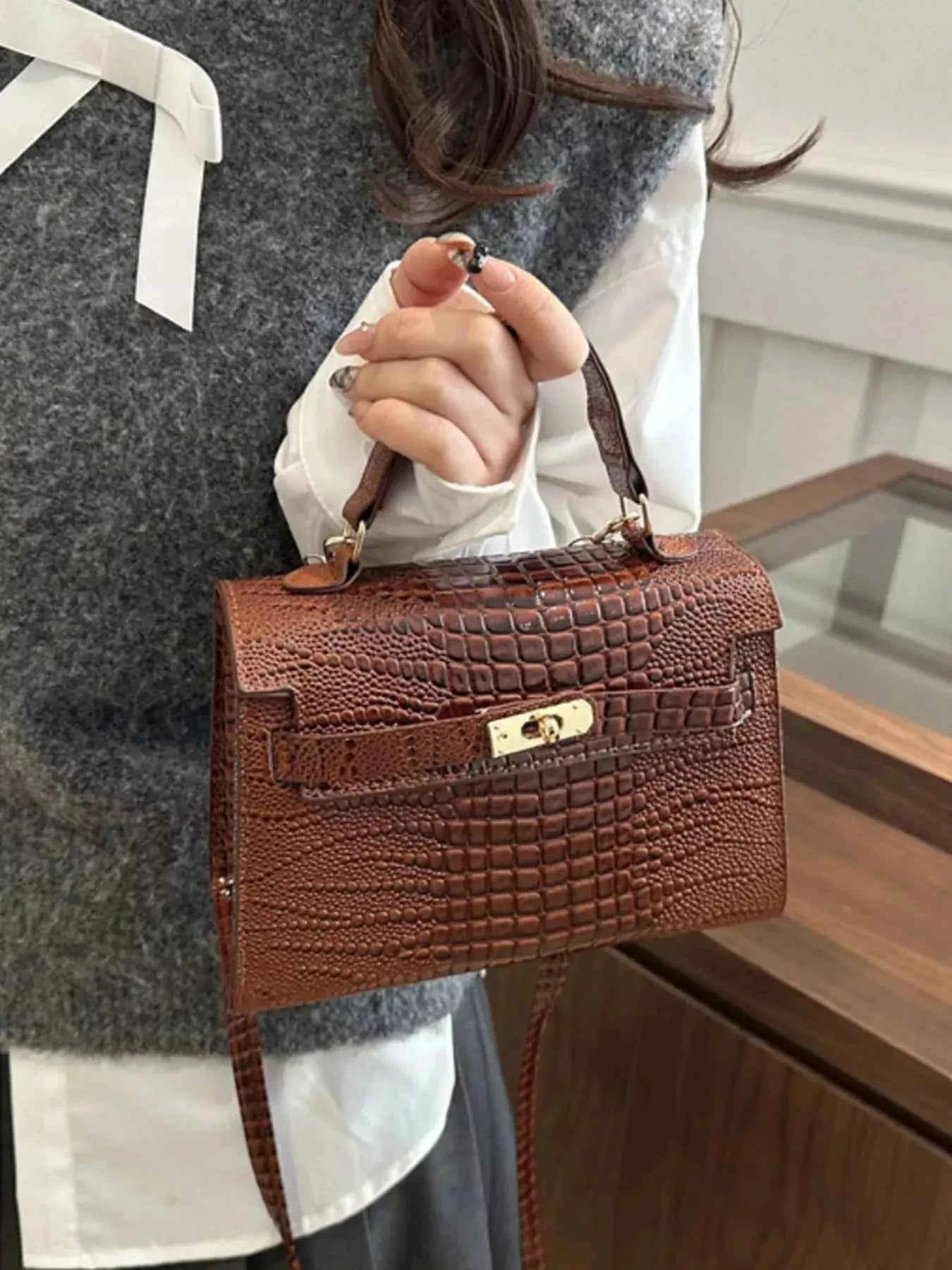 Embossed Flap Crossbody Bag