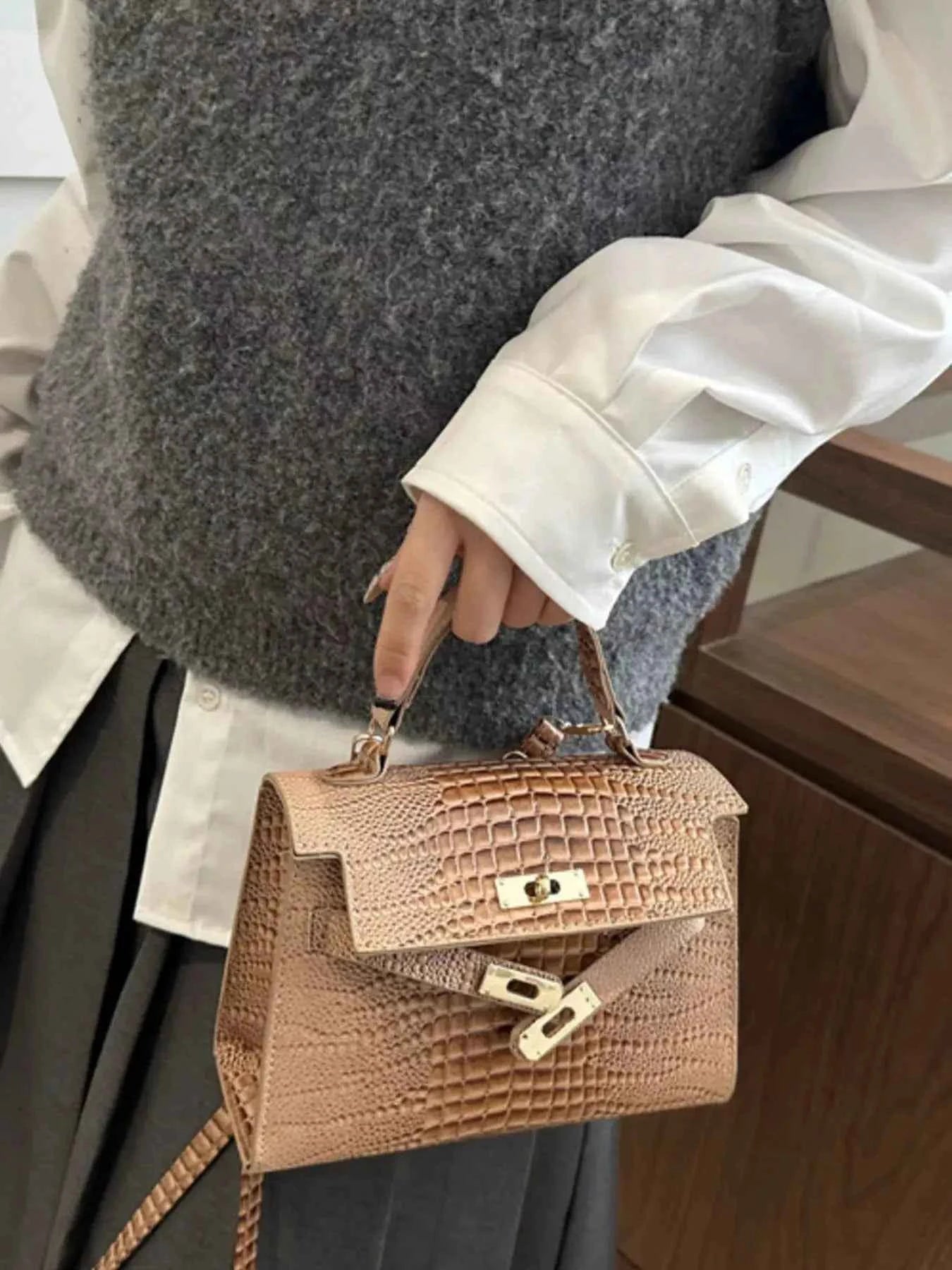Embossed Flap Crossbody Bag