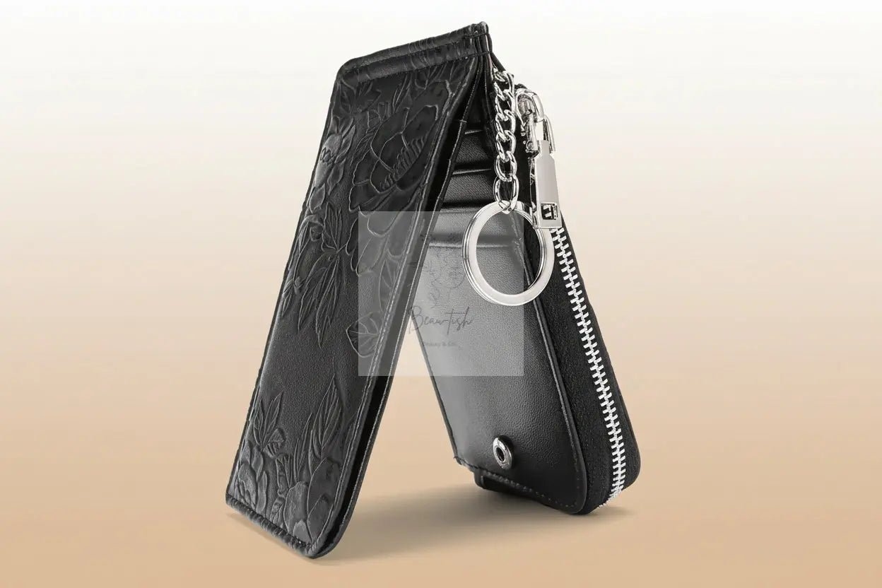 Embossed Floral Leather Bifold Wallet