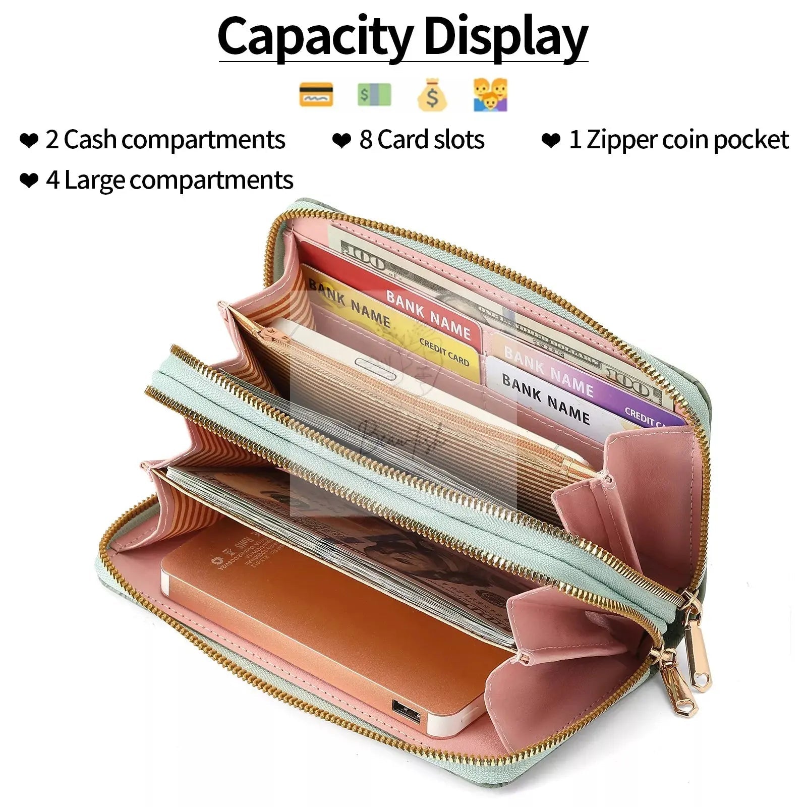 Embossed Floral Pattern Double Zipper Wallet
