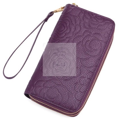 Embossed Floral Pattern Double Zipper Wallet