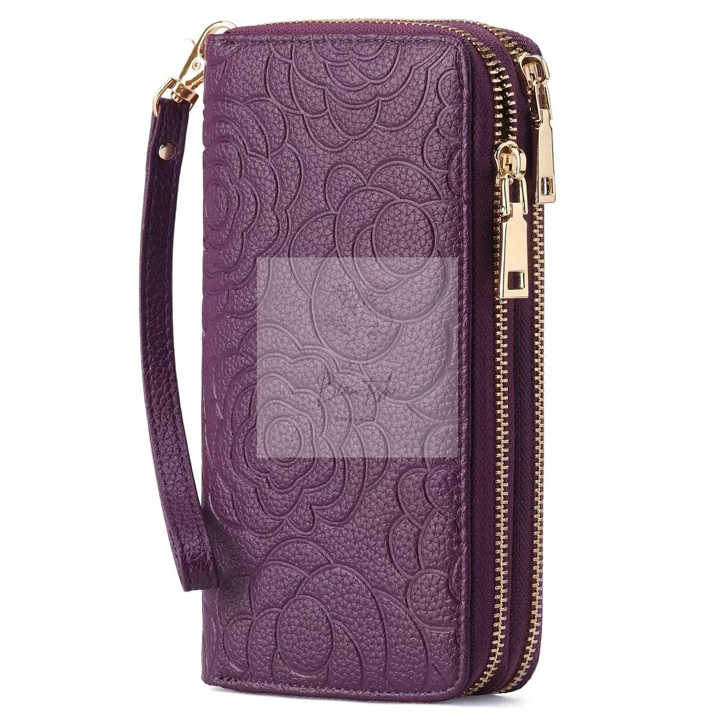 Embossed Floral Pattern Double Zipper Wallet