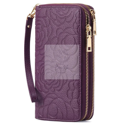 Embossed Floral Pattern Double Zipper Wallet