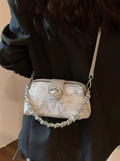 Embroidered Chain Crossbody Bag