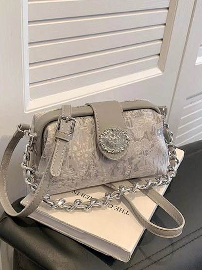 Embroidered Chain Crossbody Bag
