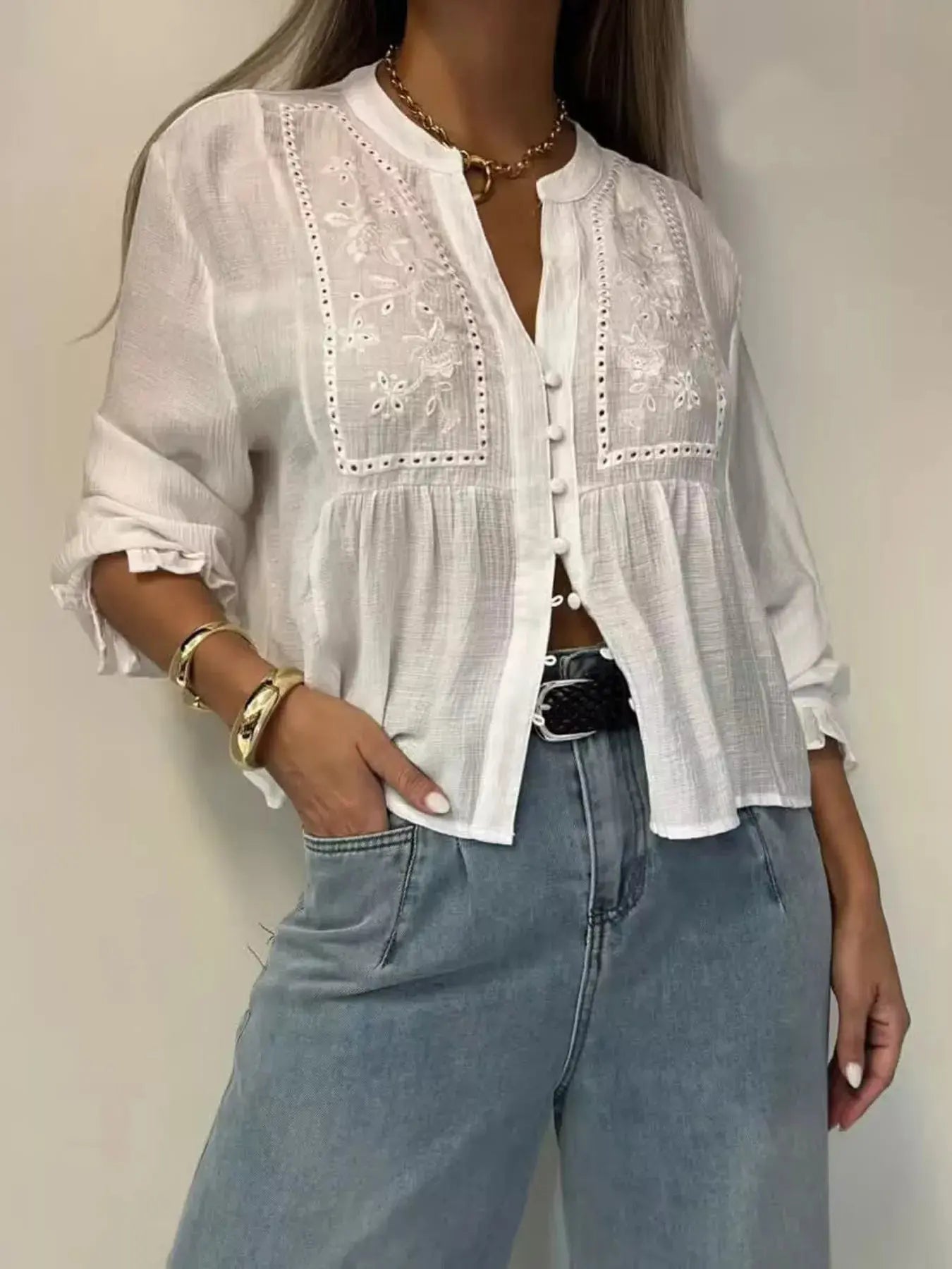 Embroidered Detail Button - Down Shirt