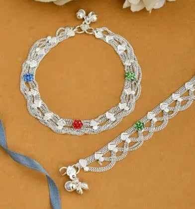 Ethnic Traditional Silver Layered Heavy Anklets Indian Payal