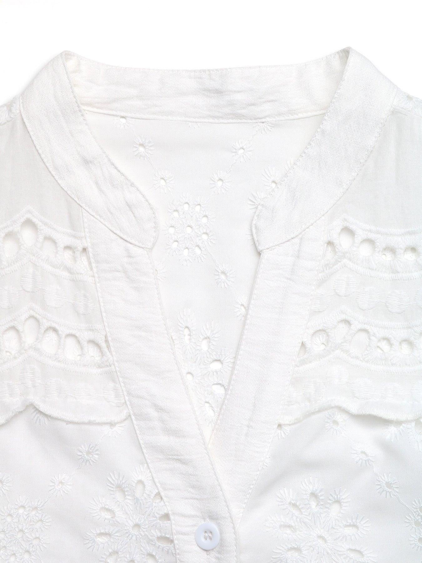 Eyelet Embroidered Button Up Shirt