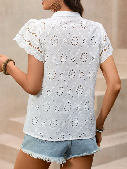 Eyelet Embroidered Button Up Shirt