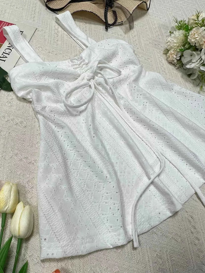 Eyelet Embroidered Drawstring Cami Top