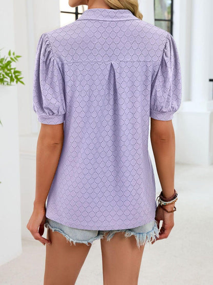 Eyelet Johnny Collar Puff Sleeve Top