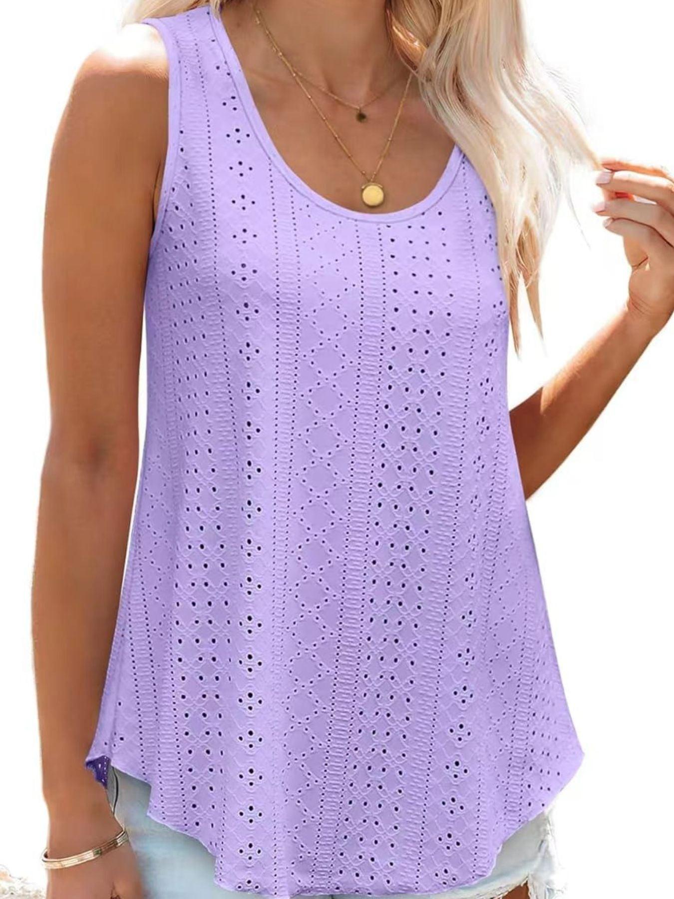 Eyelet Scoop Neck Tank