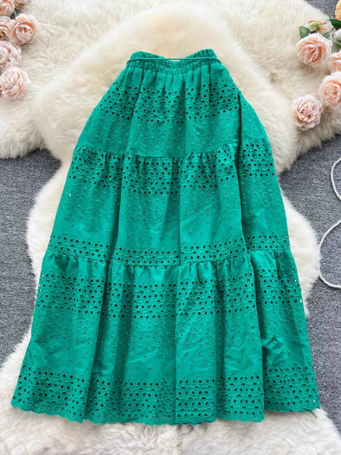 Eyelet Tiered Maxi Skirt