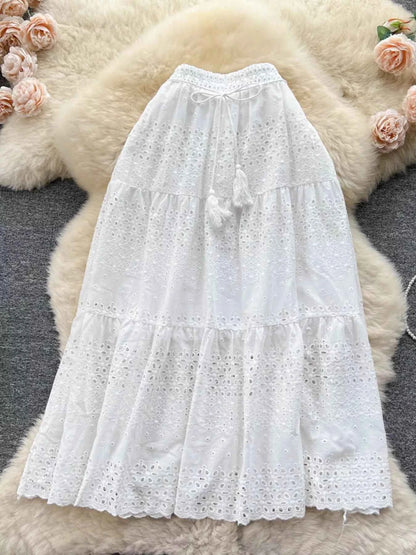 Eyelet Tiered Maxi Skirt