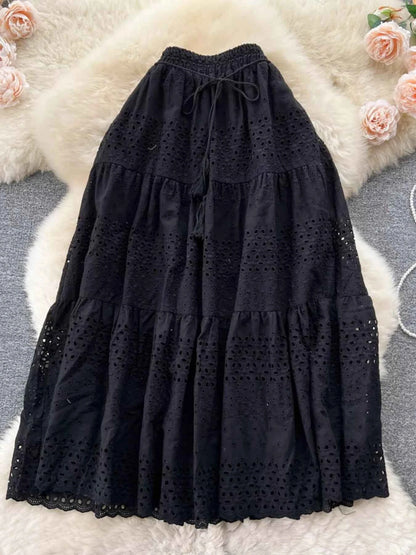 Eyelet Tiered Maxi Skirt