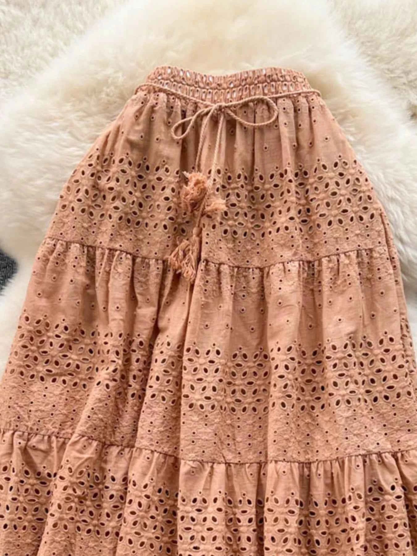 Eyelet Tiered Maxi Skirt