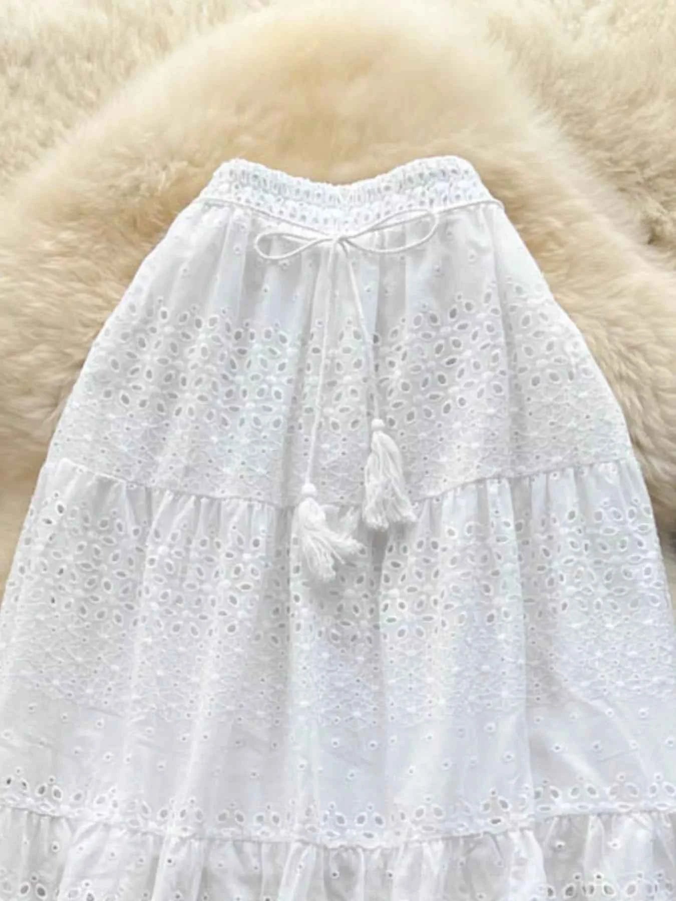 Eyelet Tiered Maxi Skirt