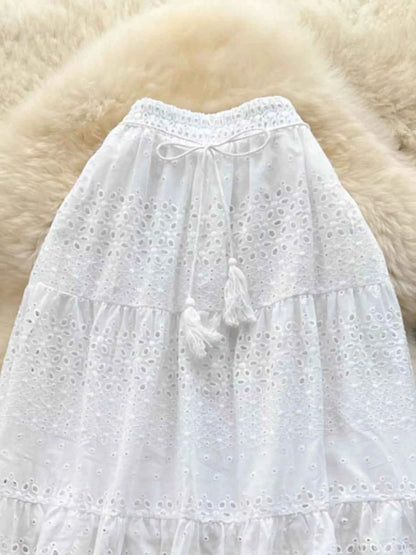 Eyelet Tiered Maxi Skirt