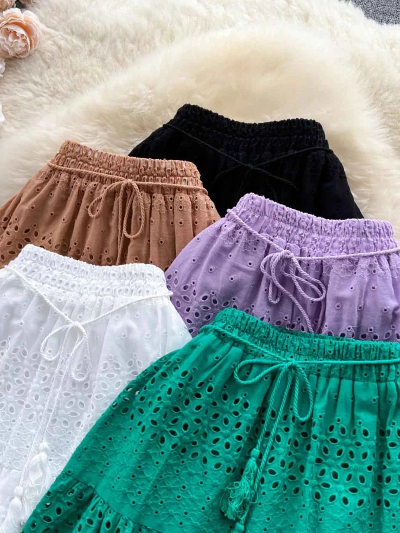 Eyelet Tiered Maxi Skirt