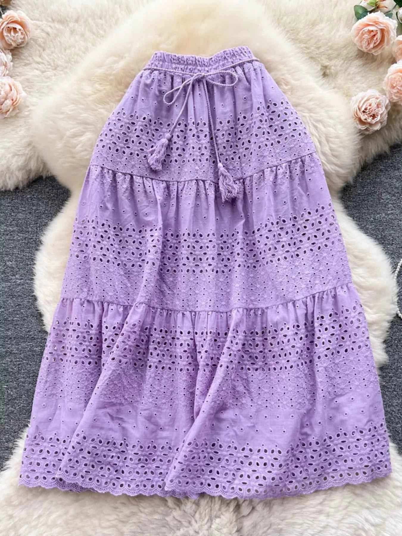 Eyelet Tiered Maxi Skirt