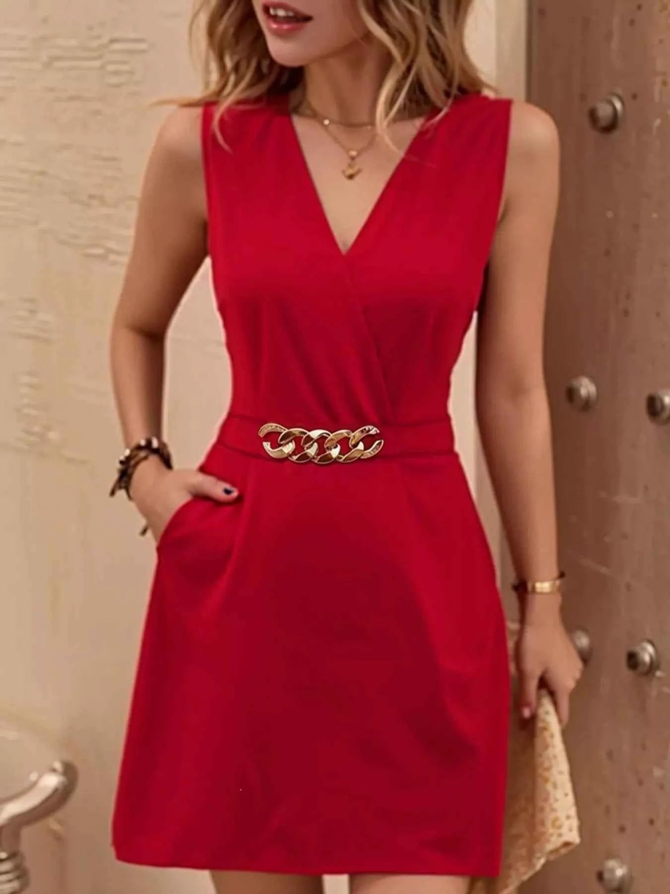 Surplice Sleeveless Mini Dress