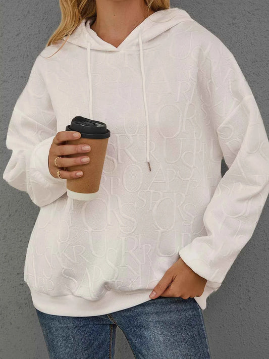 Full Size Embossed Lettering Casual Hoodie Plus Size