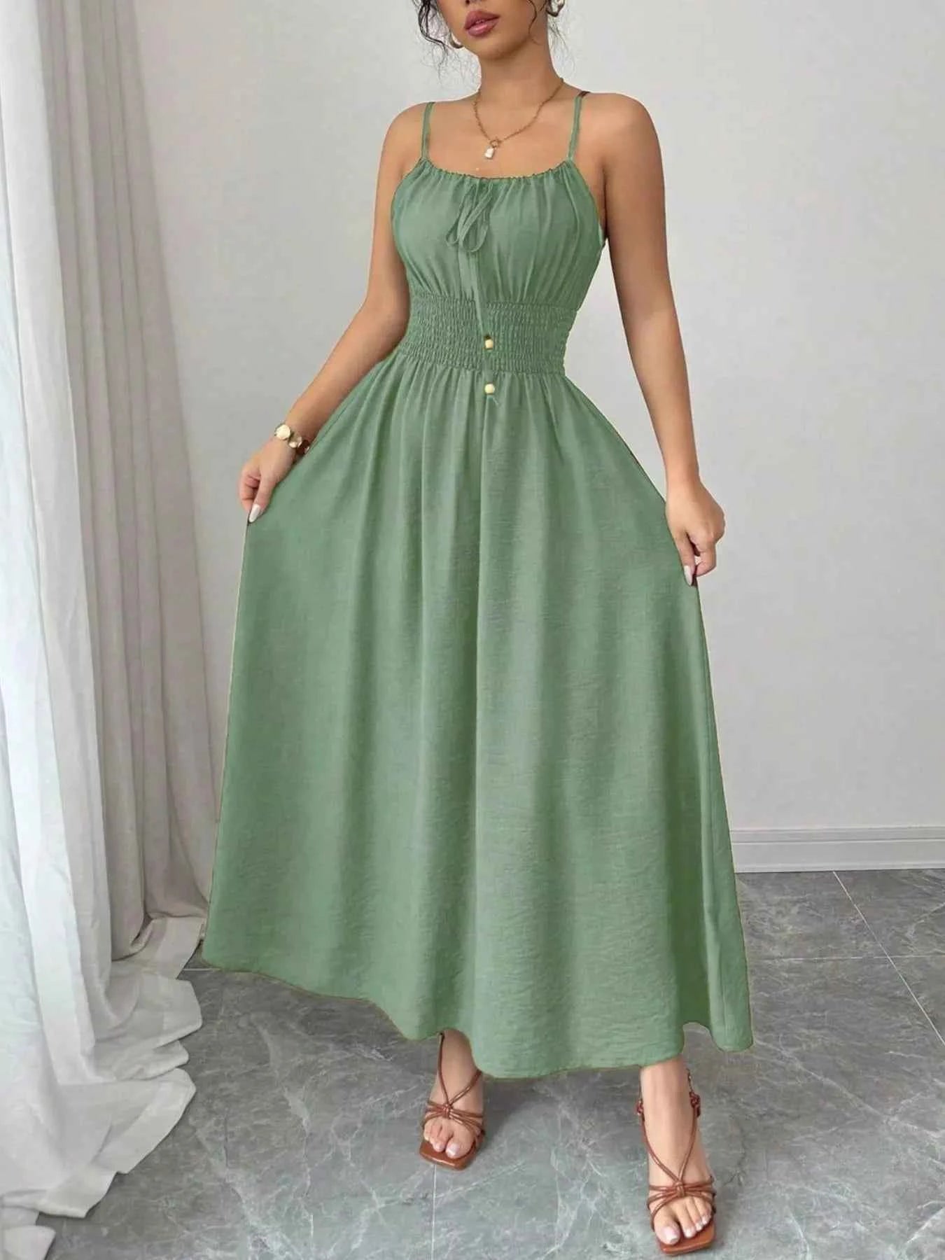 Smocked Spaghetti Strap Midi Dress