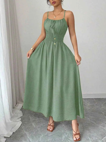 Smocked Spaghetti Strap Midi Dress