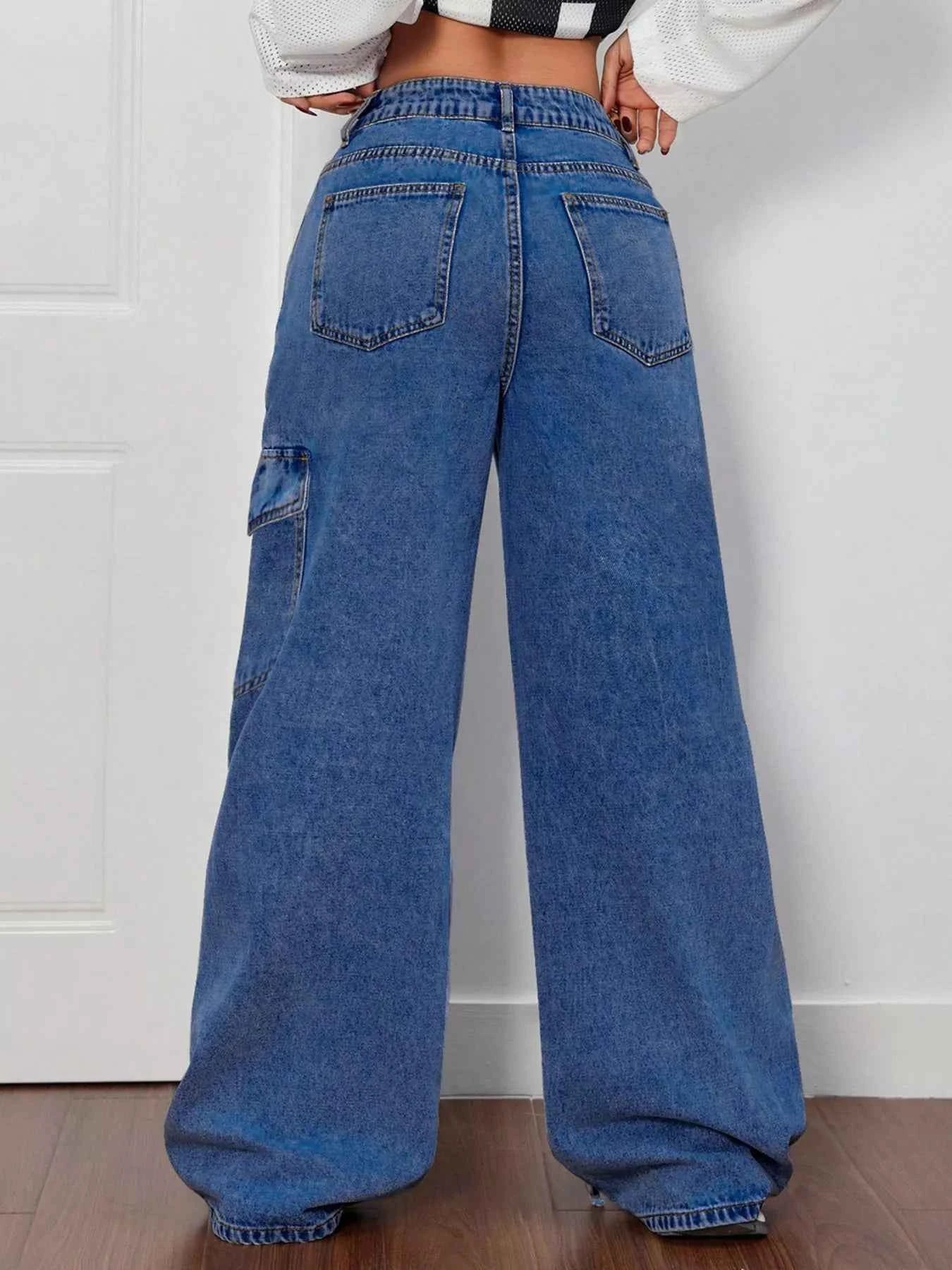 Wide Leg Jeans with Bow Tie Accents