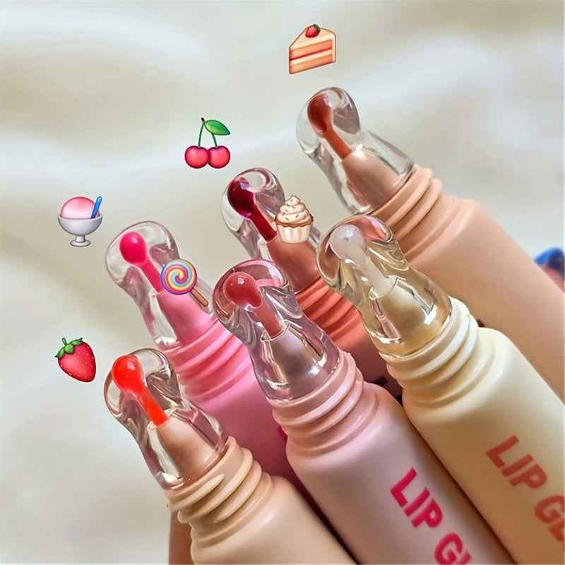 6 Packs Random Color Butter Tinted Lip Balm, 6 Colors Vanilla Beige Brown Pink Sugar Lip Gloss, Clear Jelly Yummy Tint Lip Stain, Long Lasting Hydrating Glow Reviver Lip Care Oil