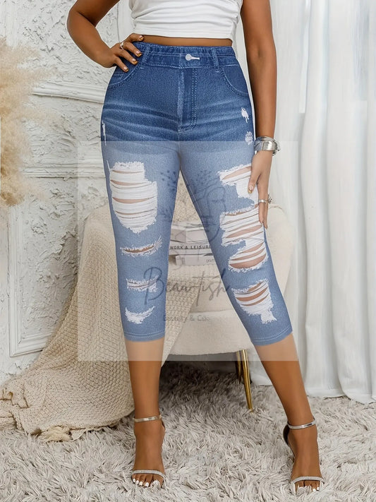 Women'S Three-Quarter Leggings with Realistic Prints - Beau-tish Beau-tish