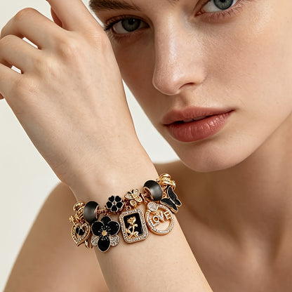 Rose Bead Snake Chain Bracelet with Butterfly & Heart Charms