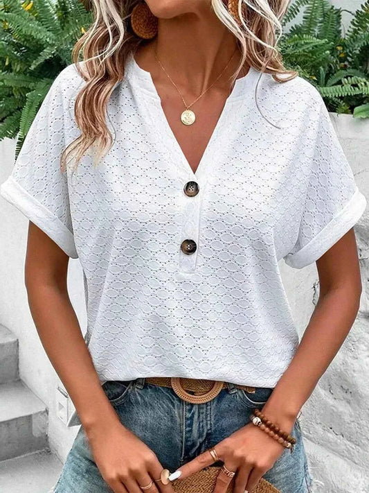 Notched Short Sleeve Top