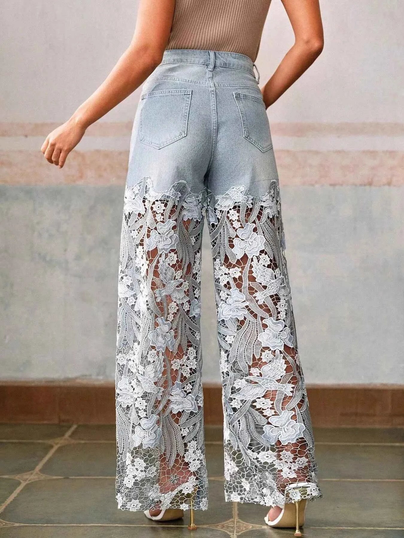 Lace Wide-Leg Jeans