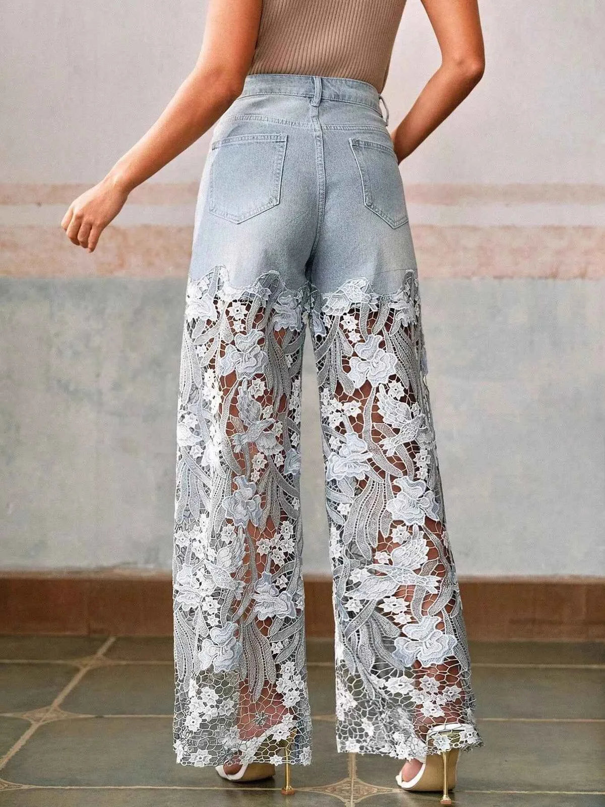 Lace Wide-Leg Jeans