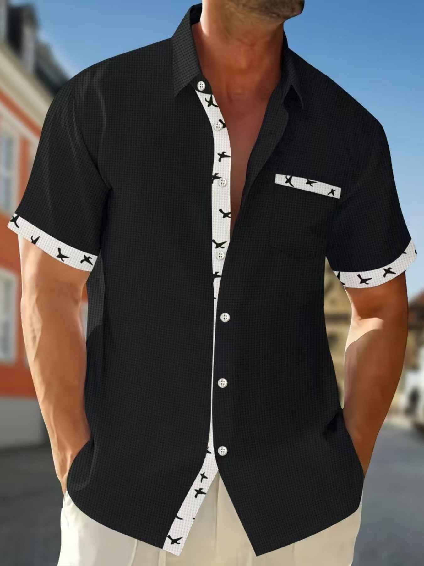 Men's Full Size Casual Button Up Short Sleeve Shirt Plus Size