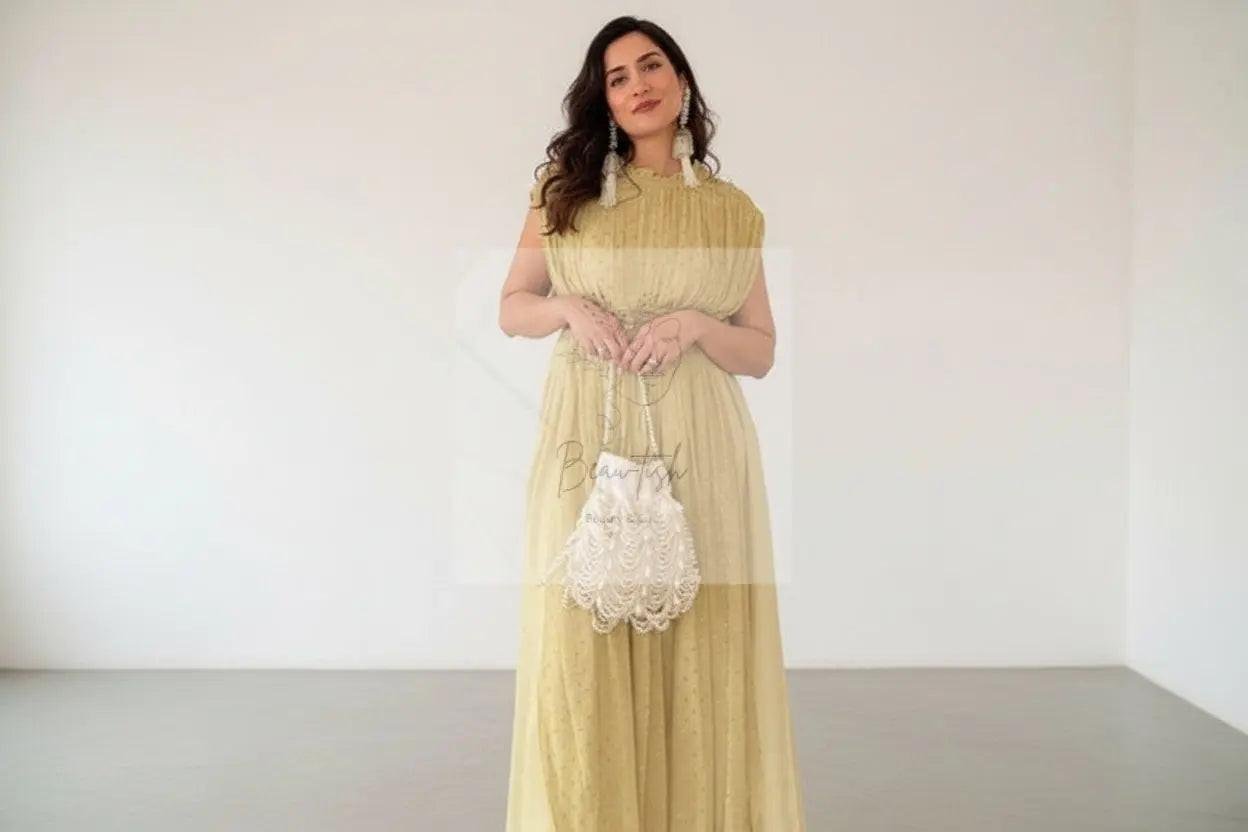 Farah Ivory Suede Pearl Potli (Clutch Evening Bag)