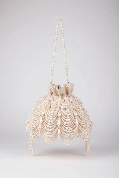 Farah Ivory Suede Pearl Potli (Clutch Evening Bag)