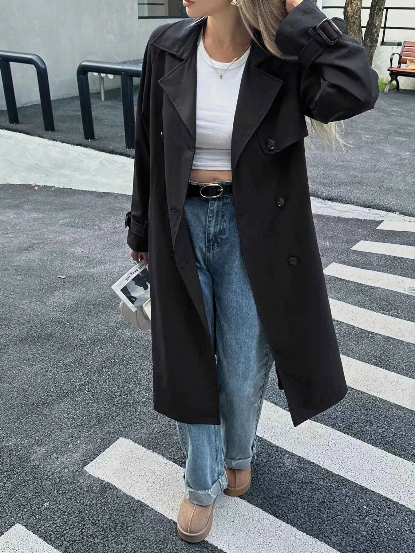 Double-Breasted Belted Trench Coat