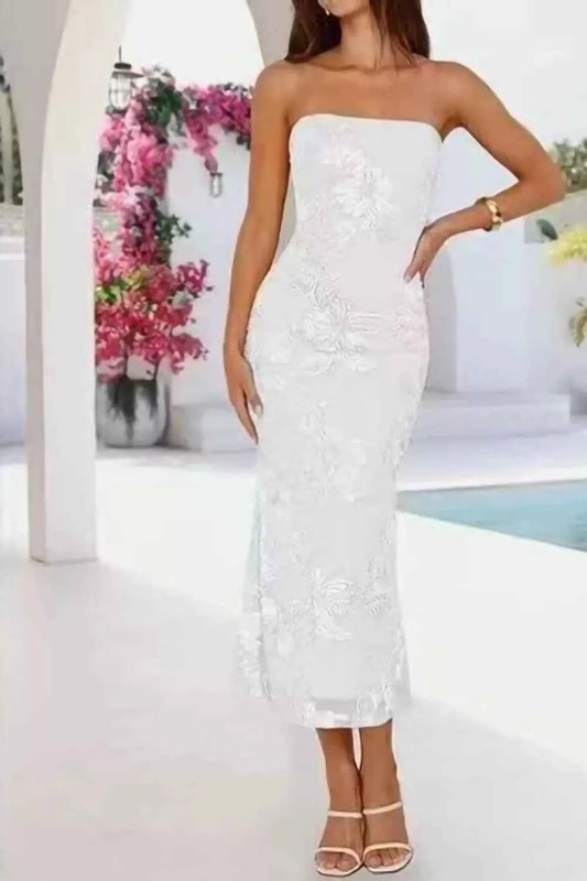 Strapless Lace Embellished Midi Dress
