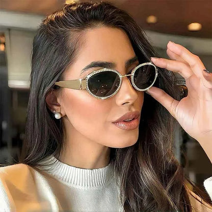 Rhinestones Decor Oval Sunglasses