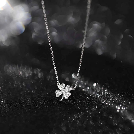 925 Sterling Silver Zircon Four Leaf Clover Necklace