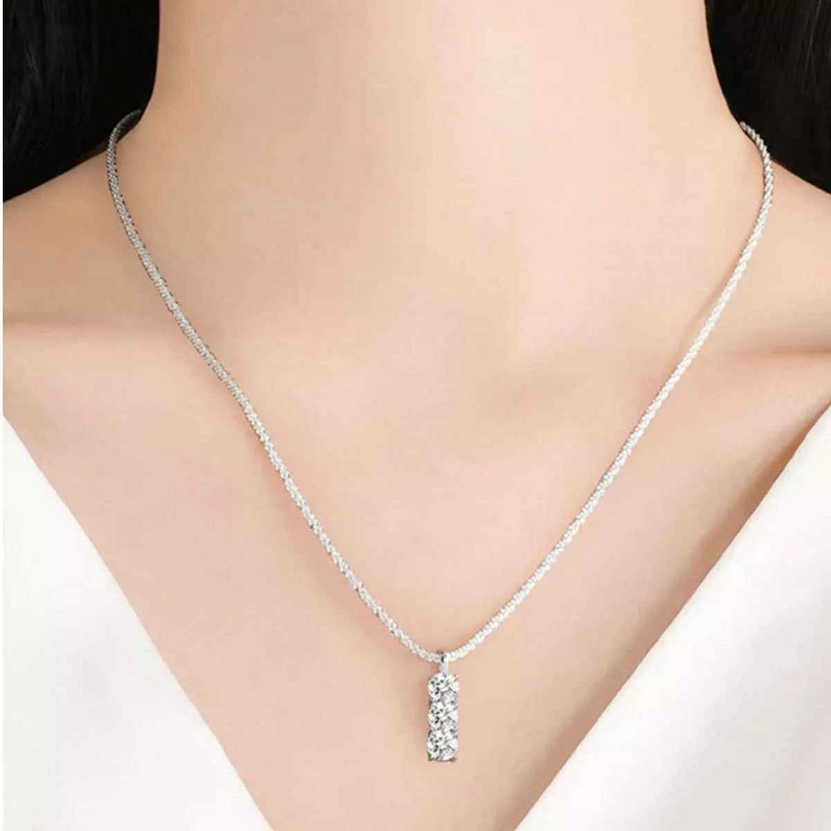 Moissanite 925 Sterling Silver Bar Necklace