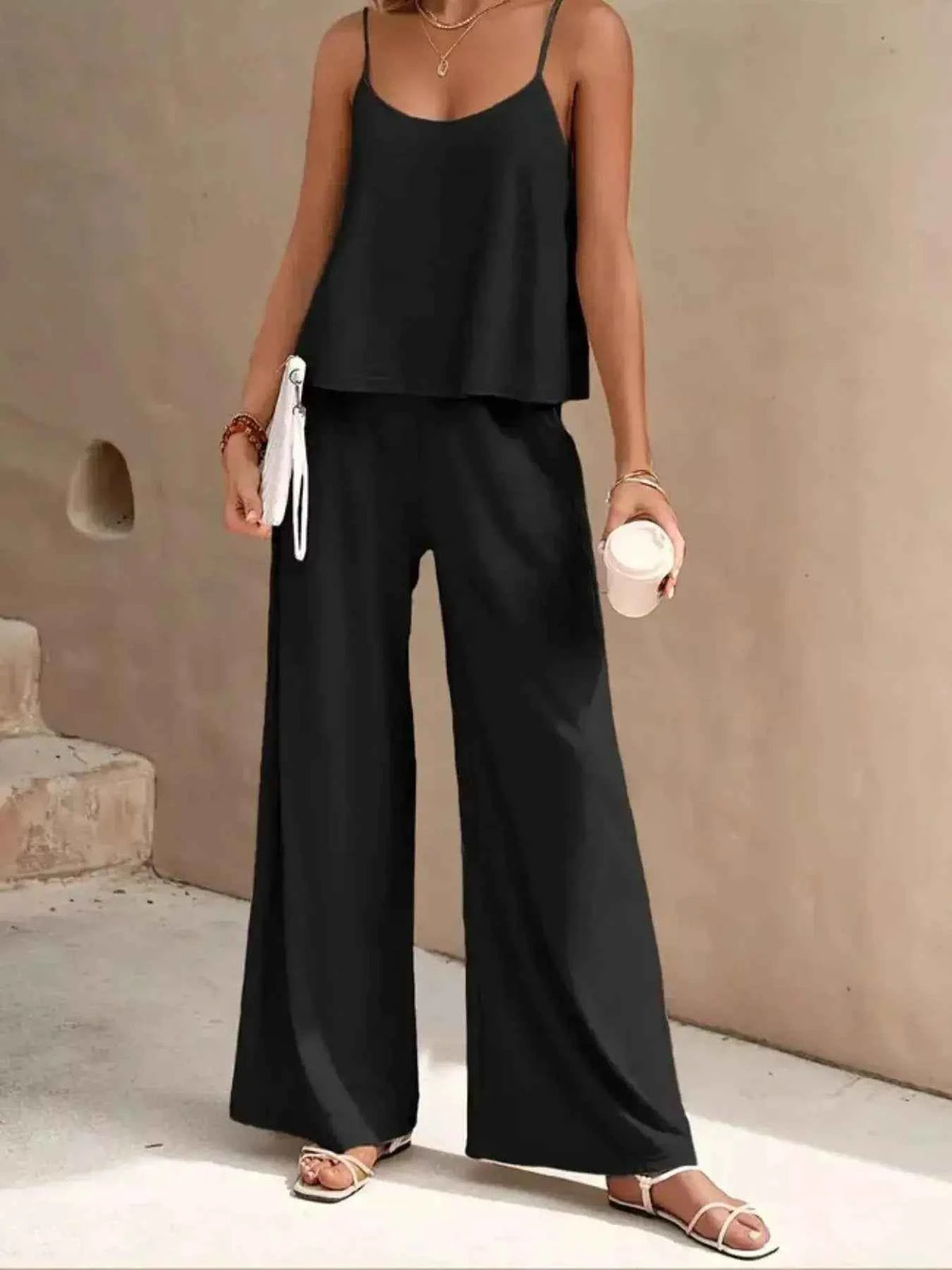 Sleeveless Top and Wide Leg Pants Set